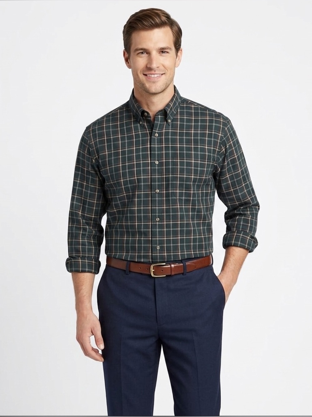 Jos. A. Bank Travelers Collection Dark Plaid Button Down Cotton Shirt XL